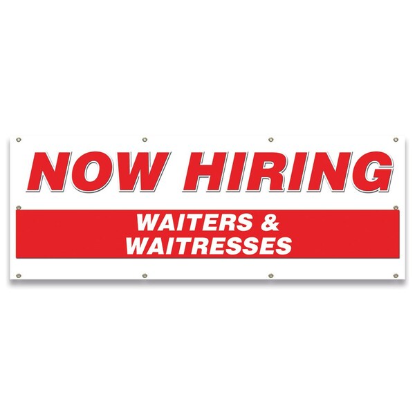 Now Hiring Waiters & Waitresses Banner Apply Inside Accepting Application Single Sided